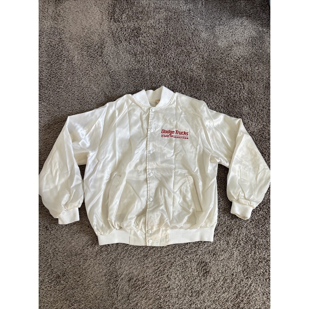 Vintage Mens Dodge White Nylon Jacket XL USA Truck Motocross Snap Lined